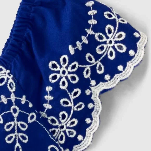 Gymboree Girls 5T Blue Belle Cotton Poplin Short Sleeve Dress NWT Eyelet Scallop - Picture 4 of 6